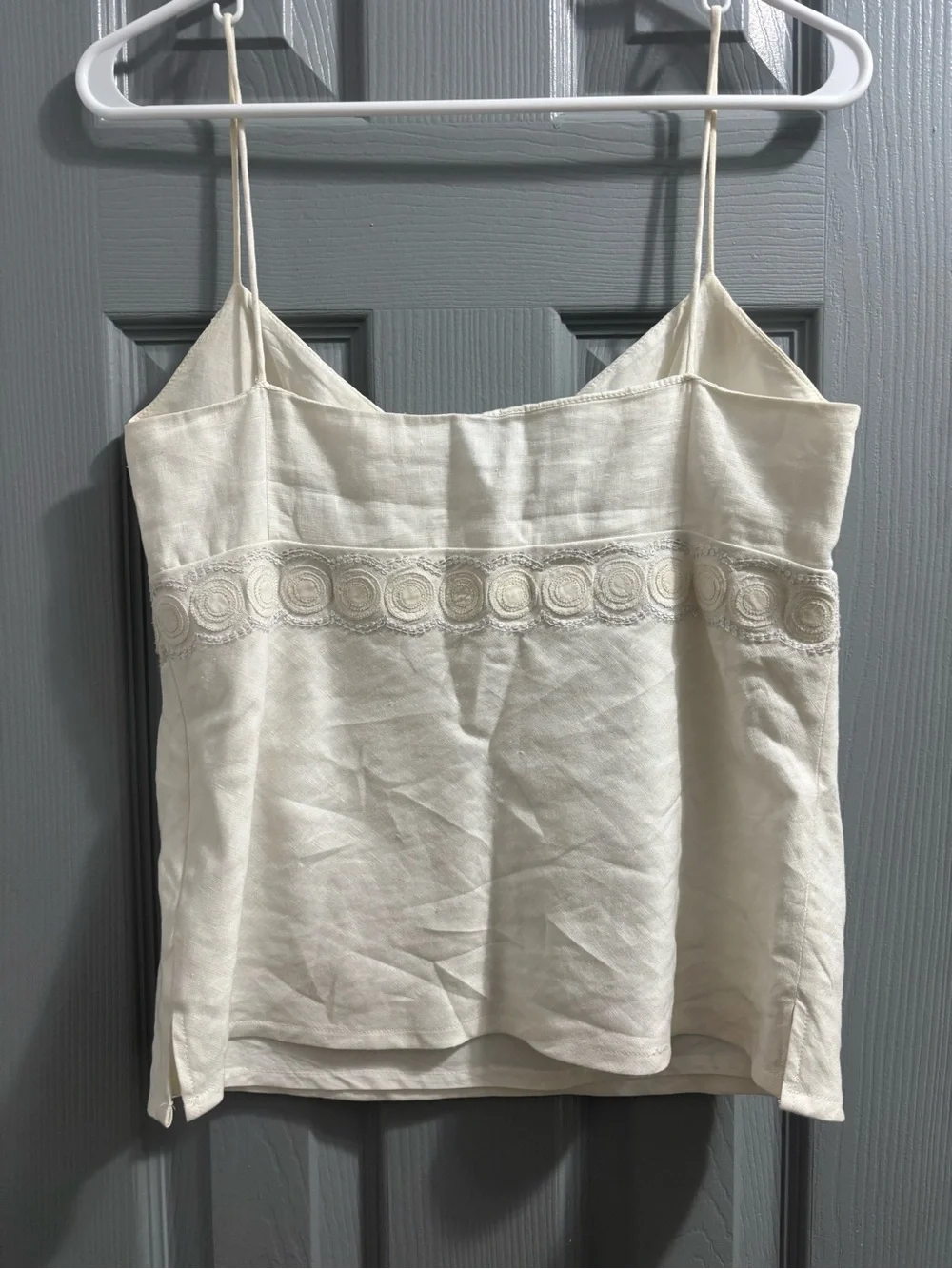 J. Crew Cream Linen-Blend Embroidered Spaghetti Strap Camisole